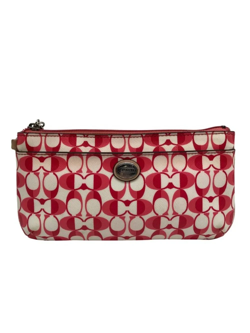 Coach Pink And White Coated Canvas Peyton Dream Monogram Wristlet